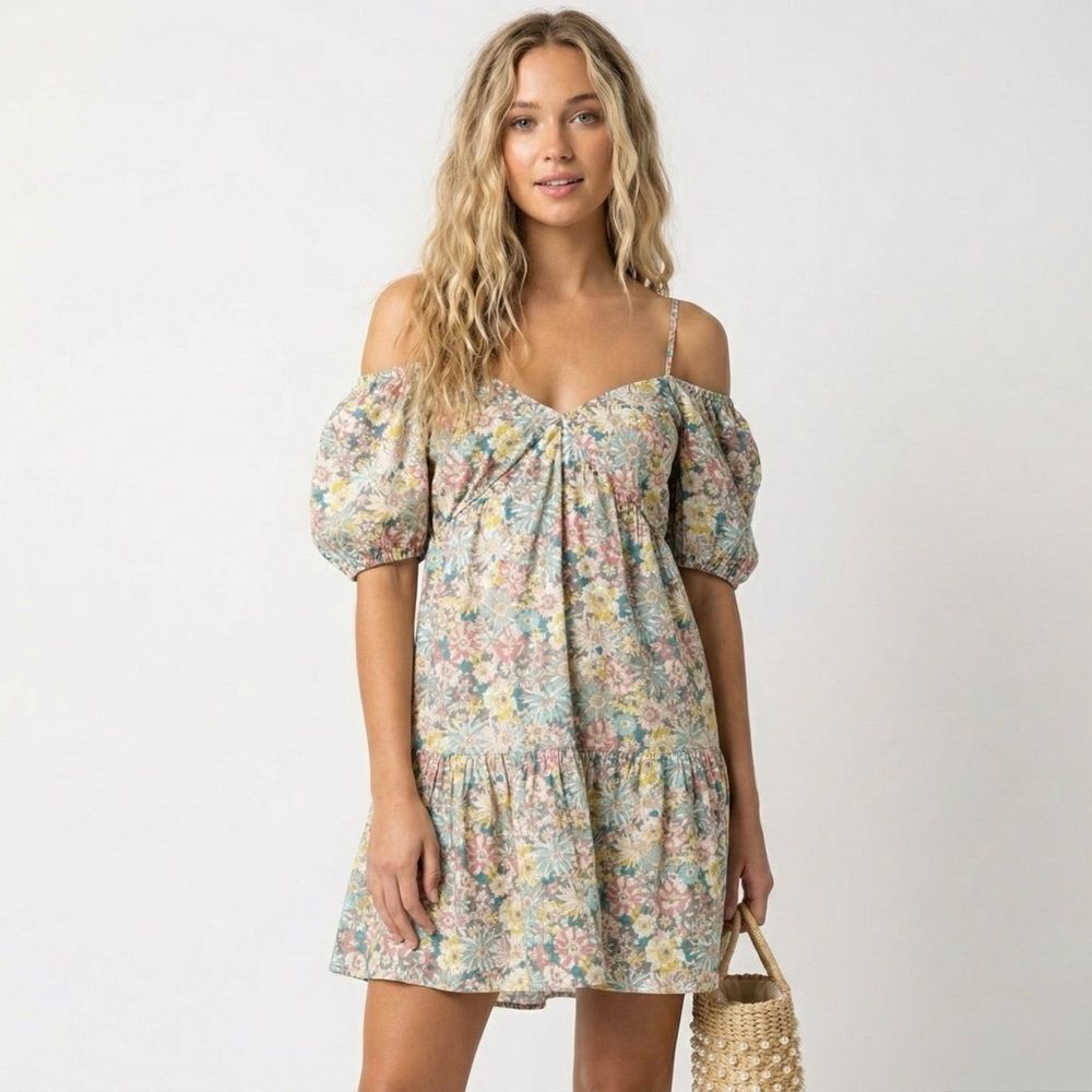 Heartloom Kendra Floral Mini Dress M NWT Earth Puff Sleeve Boho Chic Revolve